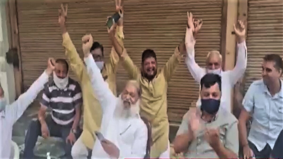 Haryana Minister Anil Vij celebrates after Hockey wins medal