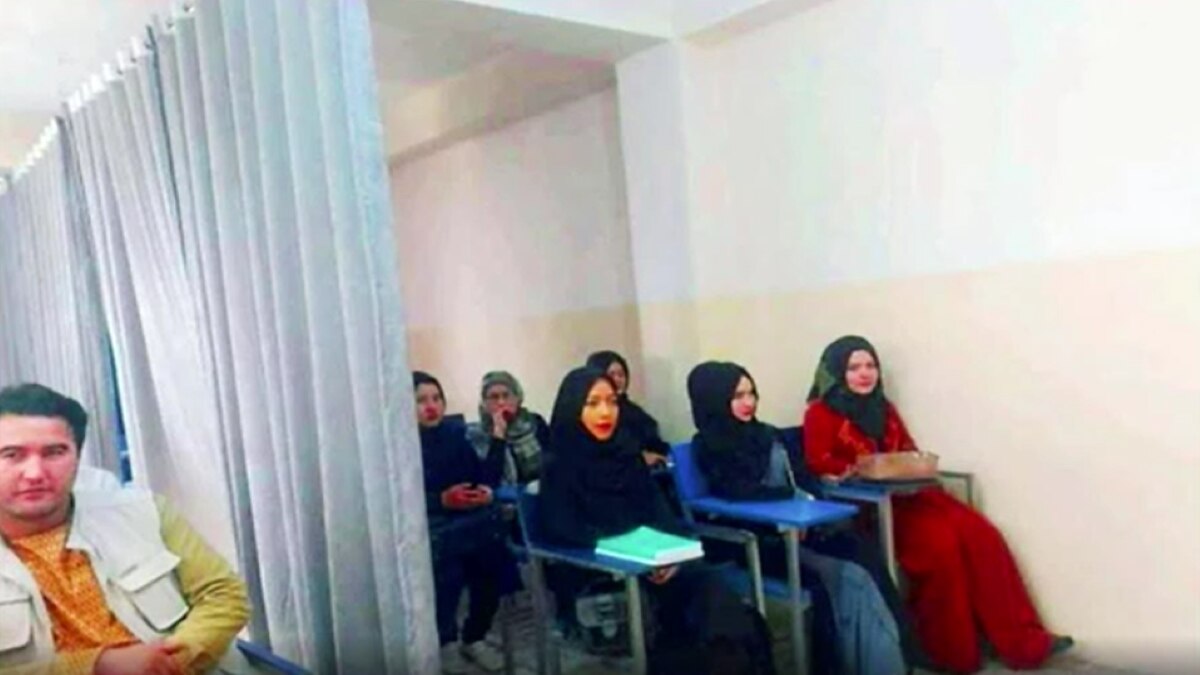 Taliban sharia law for women, partition in class women in burqa