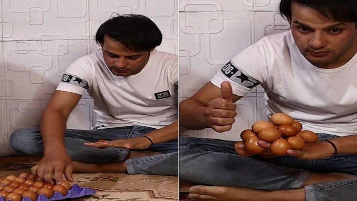 World record made by handling so many eggs with one hand video viral