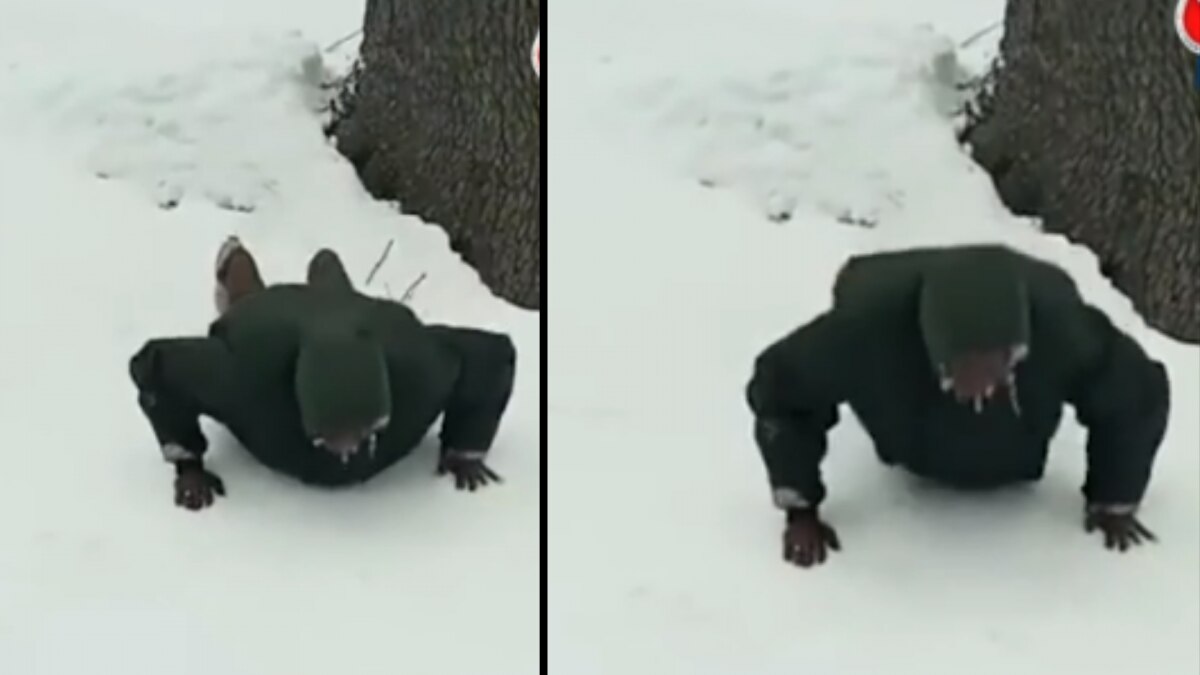 Army jawan did push ups on ice Video getting viral on Social Media 