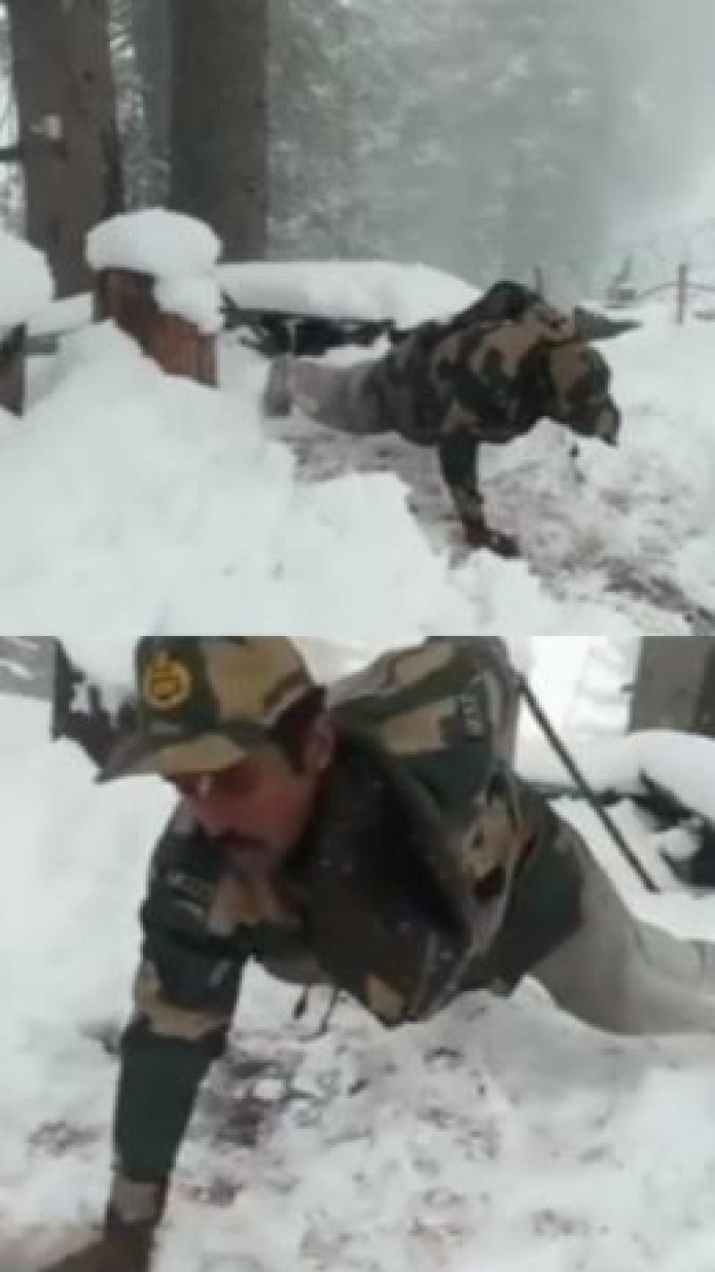कड़ाके की ठंड और बर्फ के बीच BSF जवान का पुश अप वीडियो वायरल, देखें