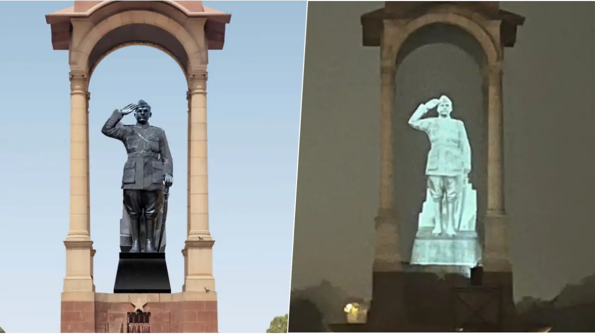 Netaji Subhash Chandra Bose hologram statue installation at india gate
