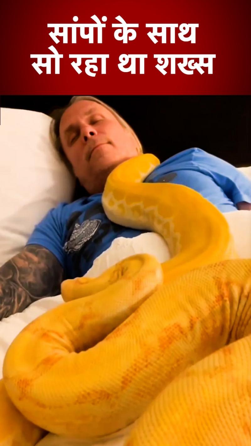 Viral Video: आराम से सो रहा था शख्स, ब‍िस्तर पर चढ़ गए दो-दो अजगर