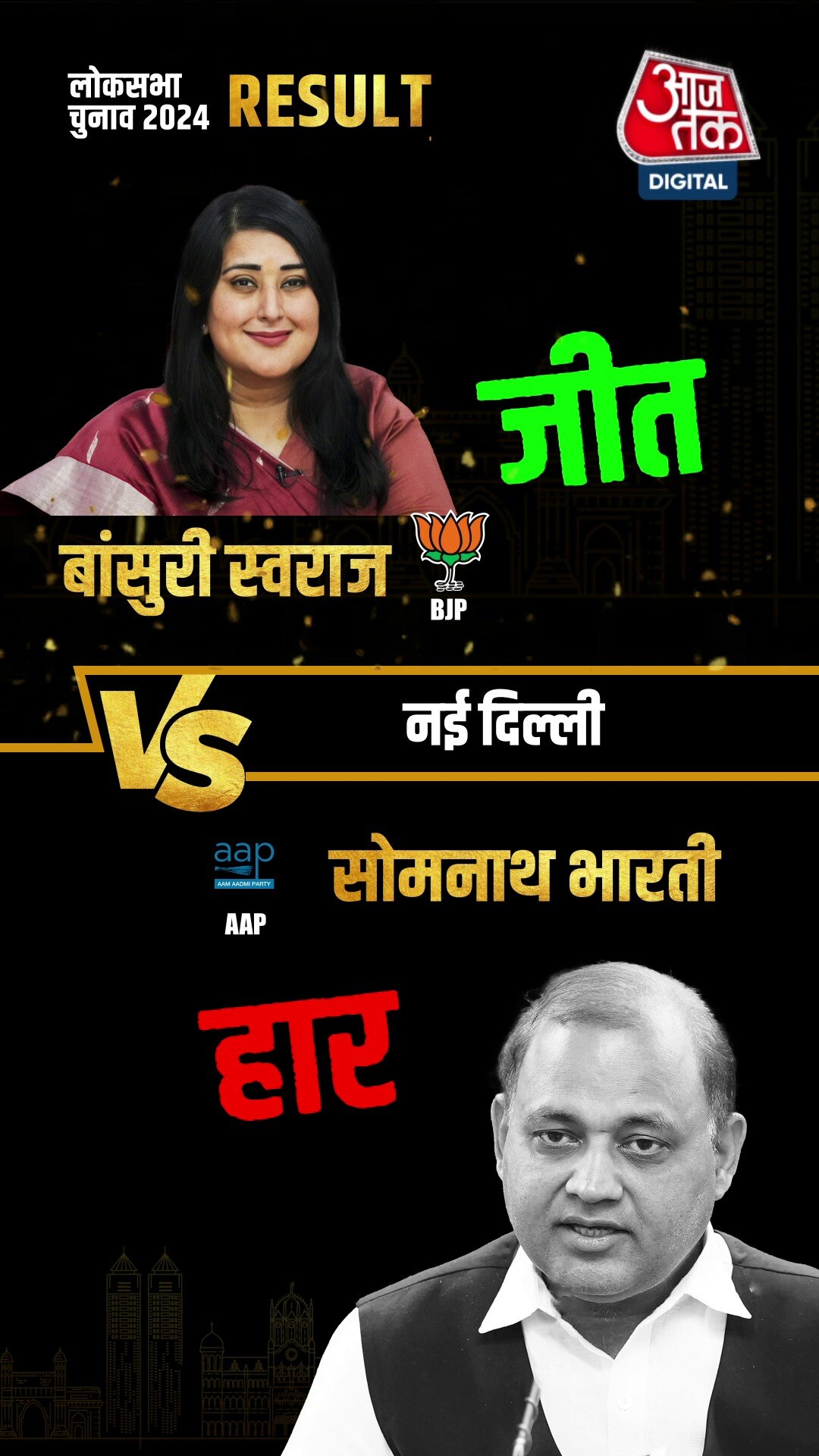 नई दिल्ली लोकसभा सीट से बीजेपी प्रत्याशी बांसुरी स्वराज जीतीं