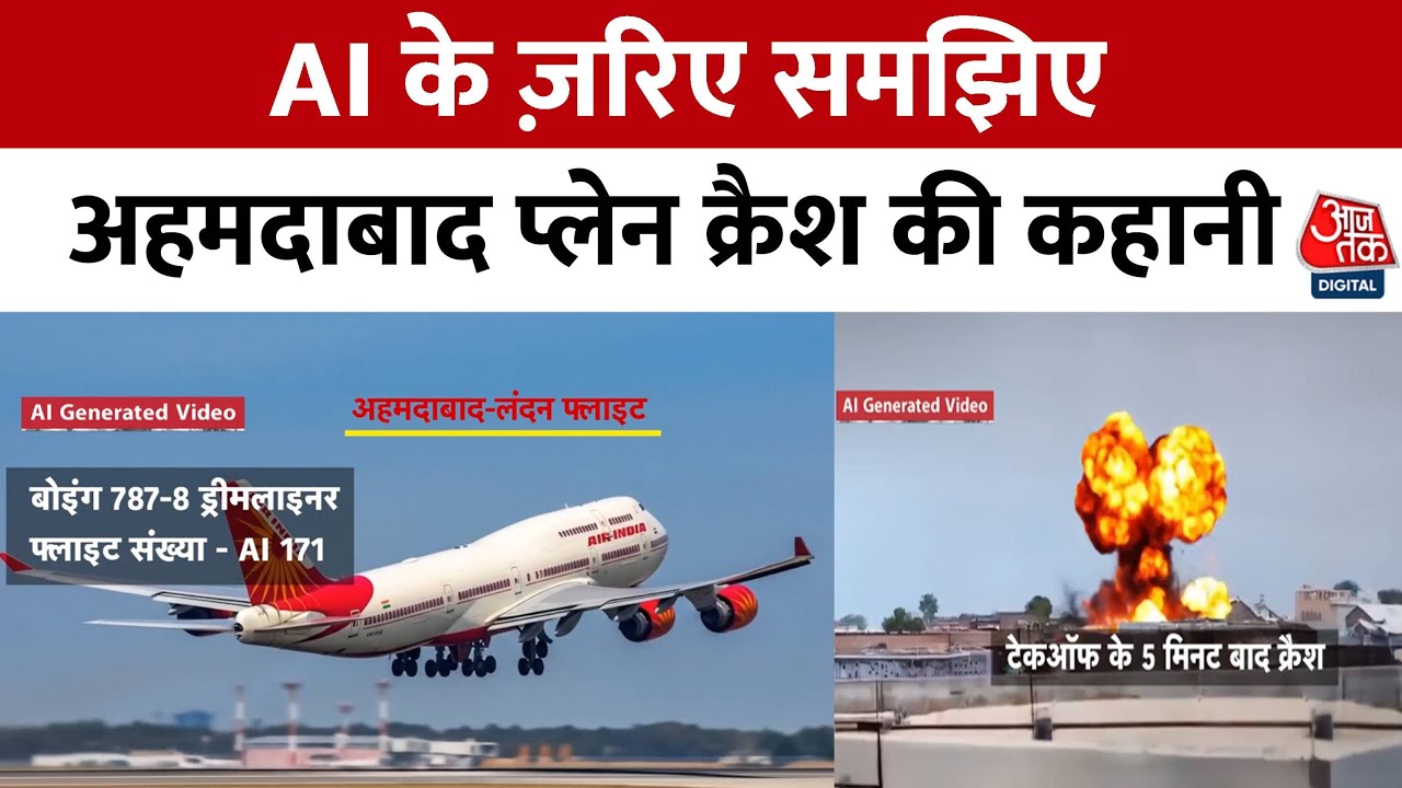 टेक ऑफ से क्रैश होने तक, देखें एअर इंड‍िया के प्लेन हादसे का पूरा AI जेनेरेटेड वीडियो