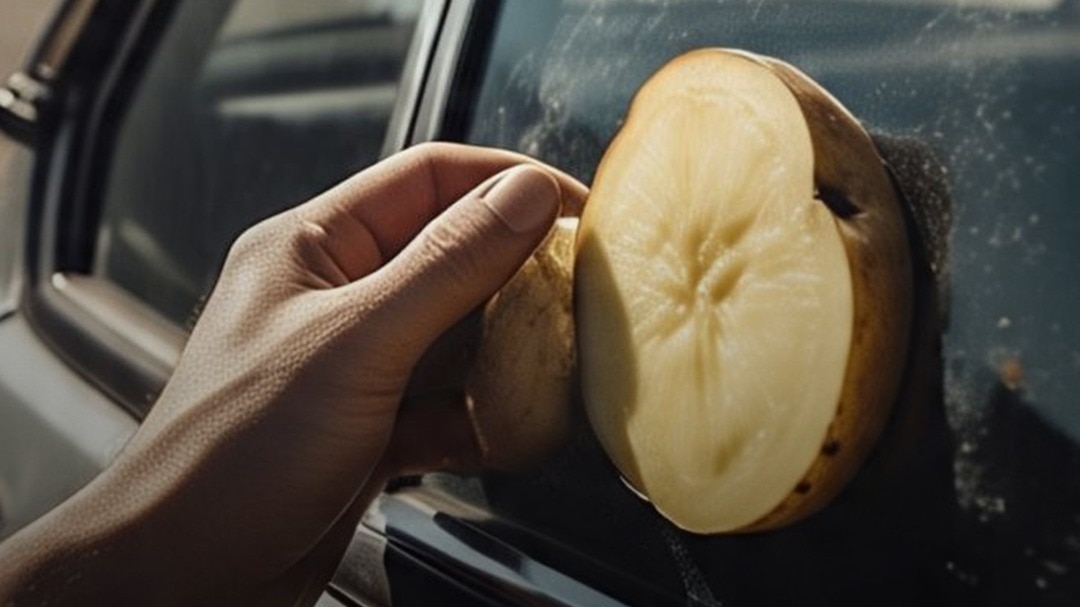 rubbing potato on car mirror or windshield