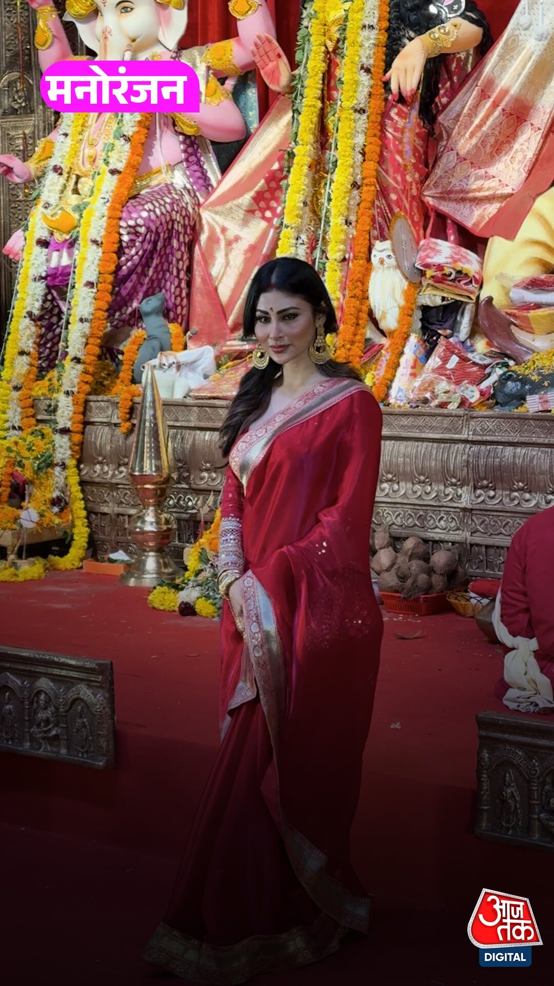 लाल साड़ी में देसी लुक, दुर्गा पूजा में Mouni Roy का ट्रेडिशनल अंदाज