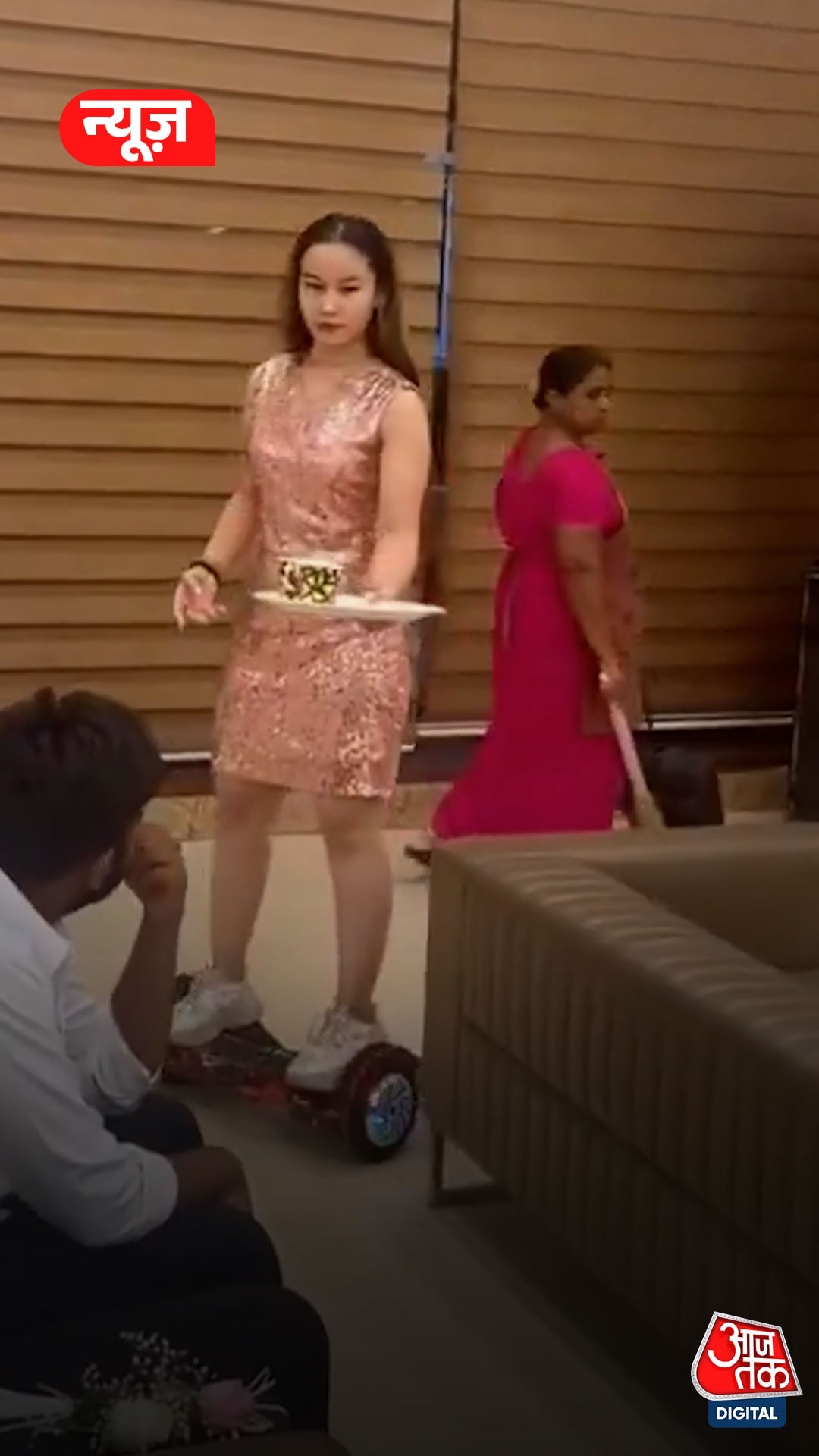 wedding viral video hoverboard serving food