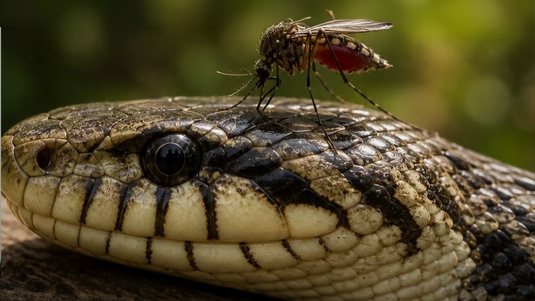 Mosquitoes drinking snake blood