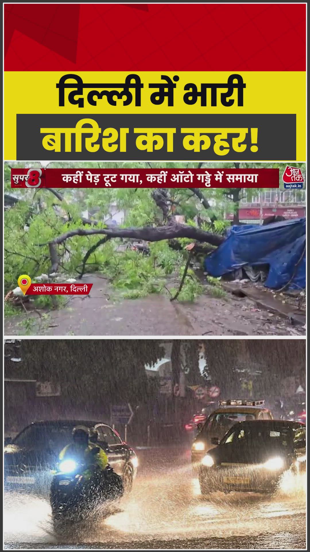 Delhi rain triggers waterlogging and tree collapses in several areas.