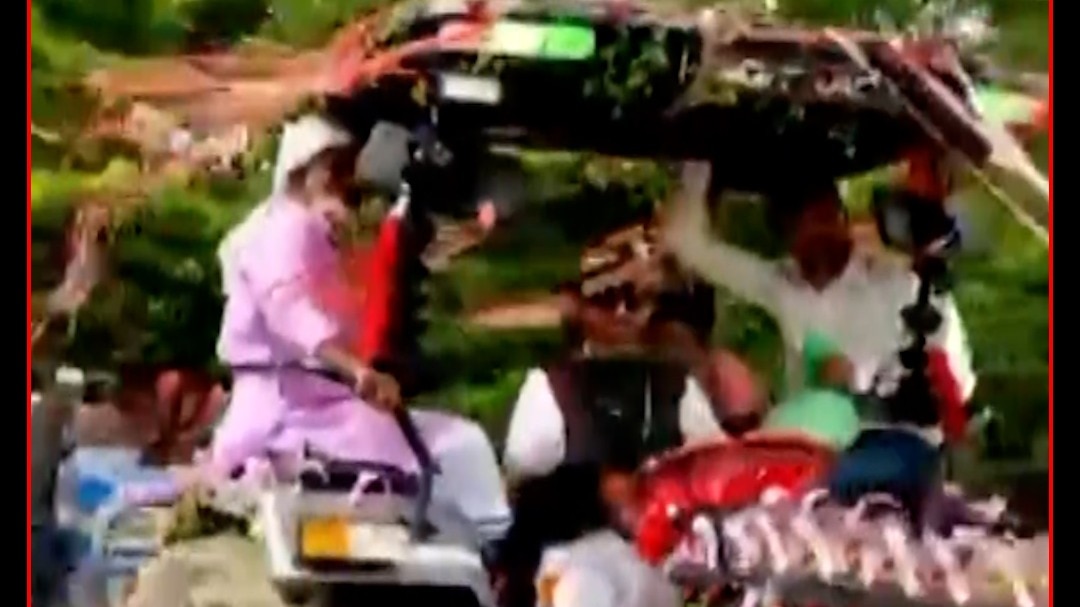 bihar katihar groom drives tractor