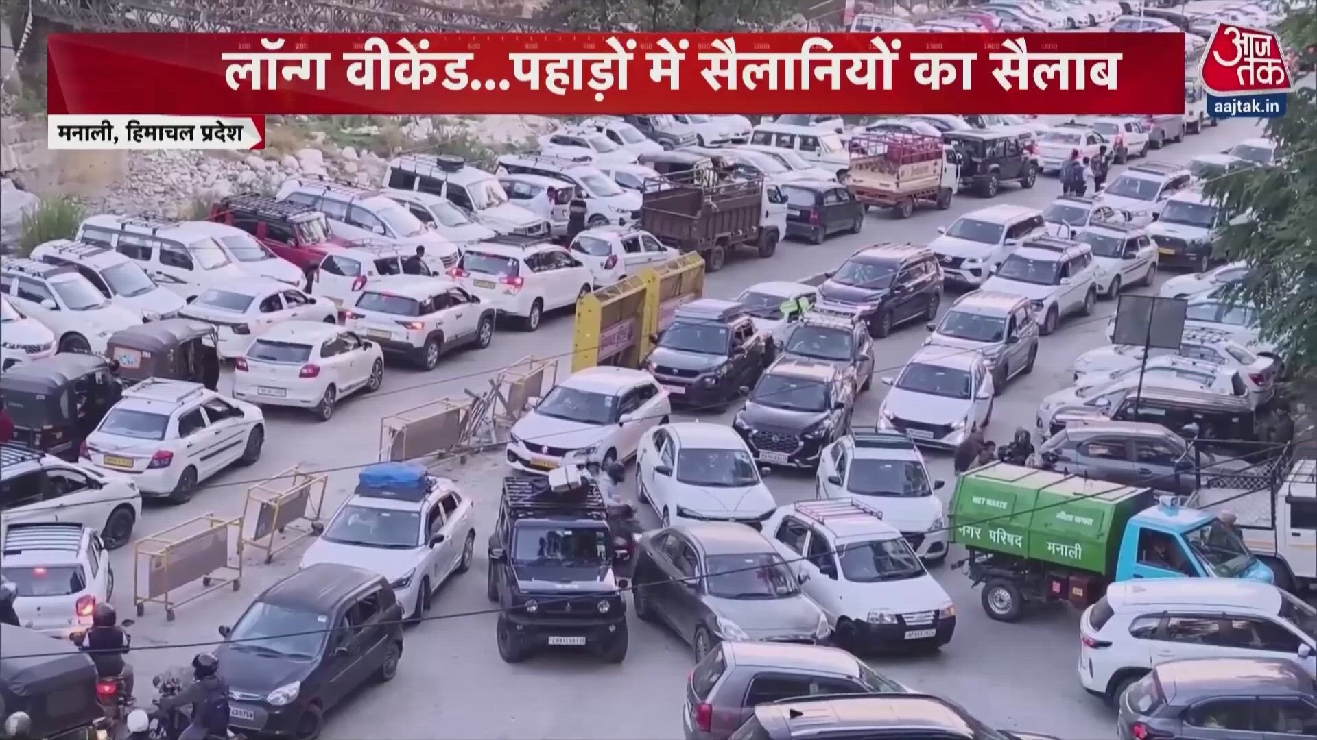 Massive traffic jams in Uttarakhand and Himachal Pradesh due to long weekend tourist rush.