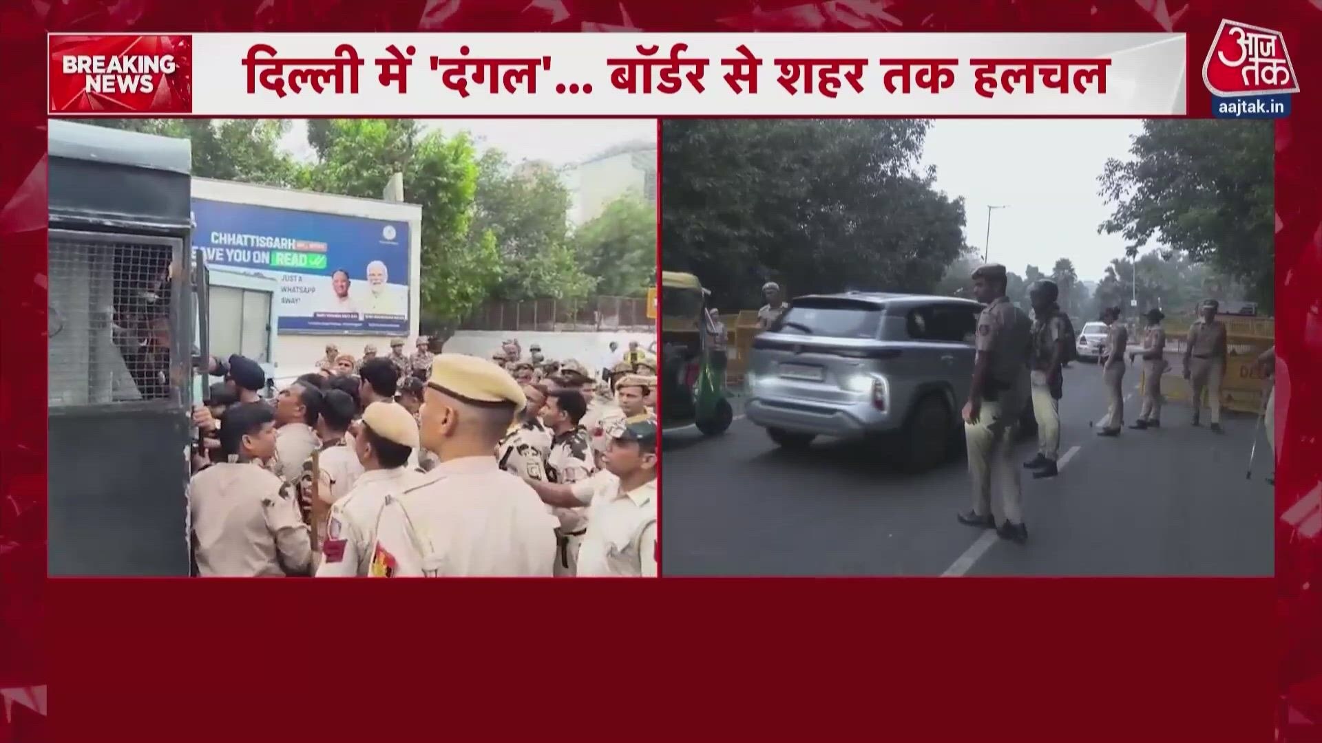 Delhi Police deploy heavy security at Jantar Mantar to detain protesters.