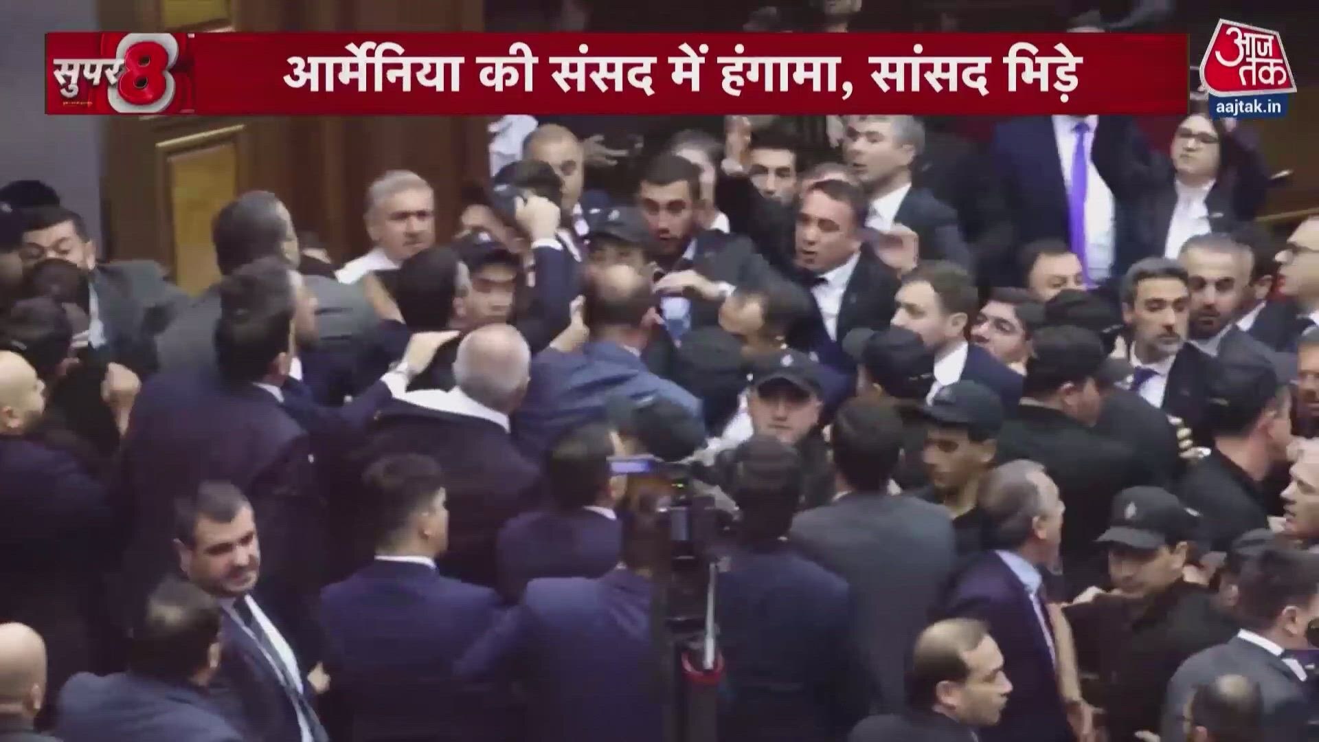 Armenia parliament turns into battleground as MPs clash over corruption allegations.