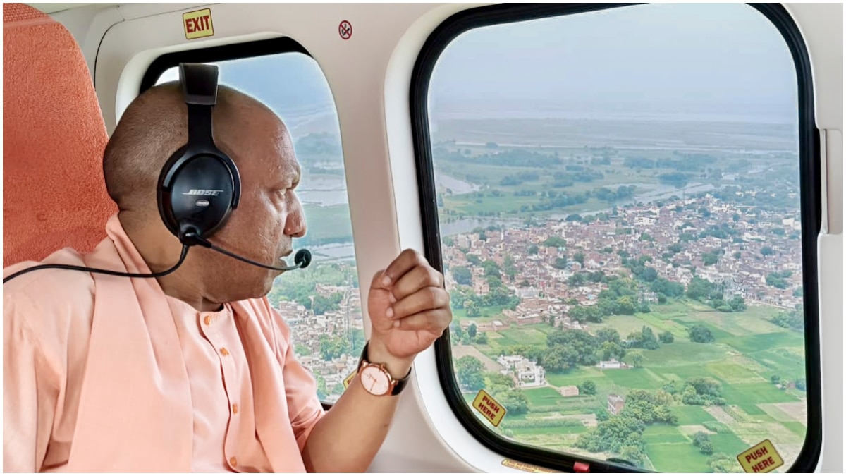 Uttar Pradesh Chief Minister Yogi Adityanath conducts an aerial survey of flood-affected regions, in Ballia district Uttar Pradesh Chief Minister Yogi Adityanath conducts an aerial survey of flood-affected regions, in Ballia district