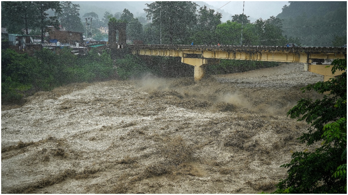 A swollen Gaula river as the water level rises following incessant heavy rainfall at Haldwani, in Nainital district A swollen Gaula river as the water level rises following incessant heavy rainfall at Haldwani, in Nainital district