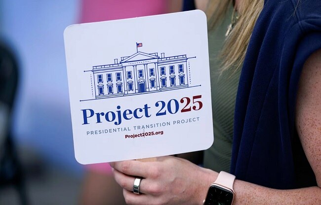 project 2025 the heritage foundation american next president joe biden donald trump photo AP