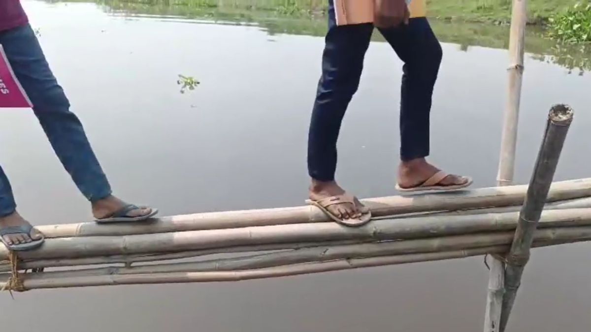 balancing on bamboo to cross river story of bihar village balancing on bamboo to cross river story of bihar village