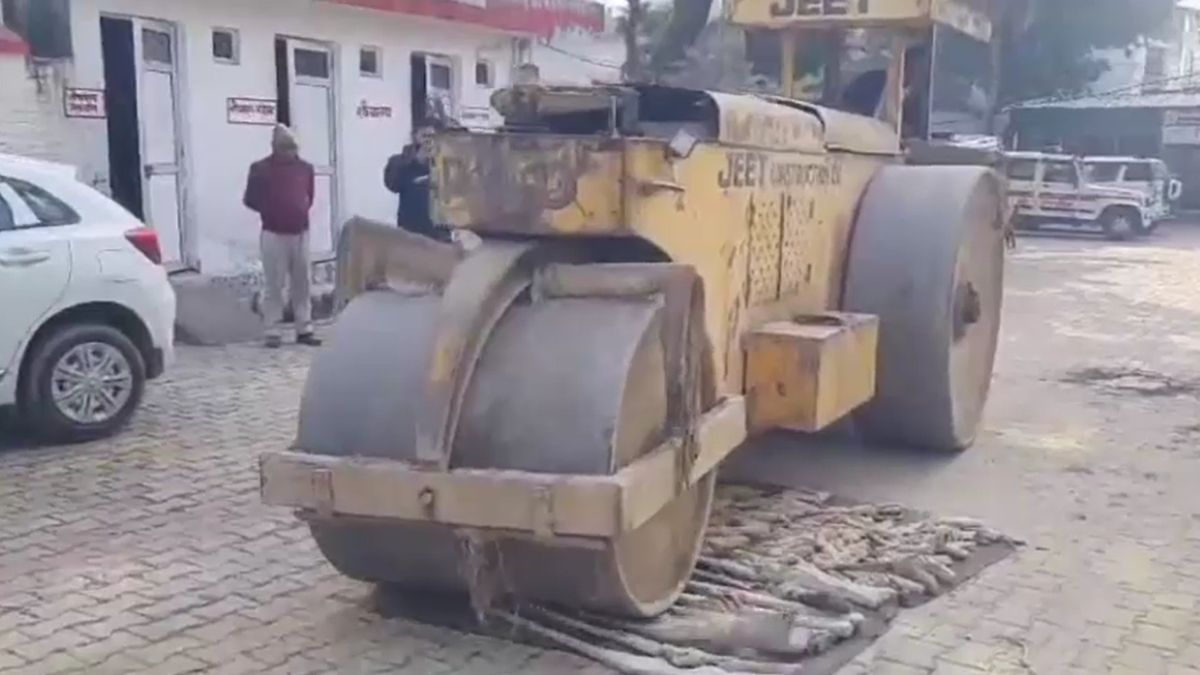 Bijnor illegal weapons crushed by road roller police station
