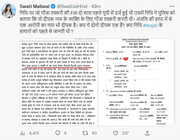 दिल्ली महिला आयोग की अध्यक्ष ने निधि की भूमिका पर उठाया सवाल 