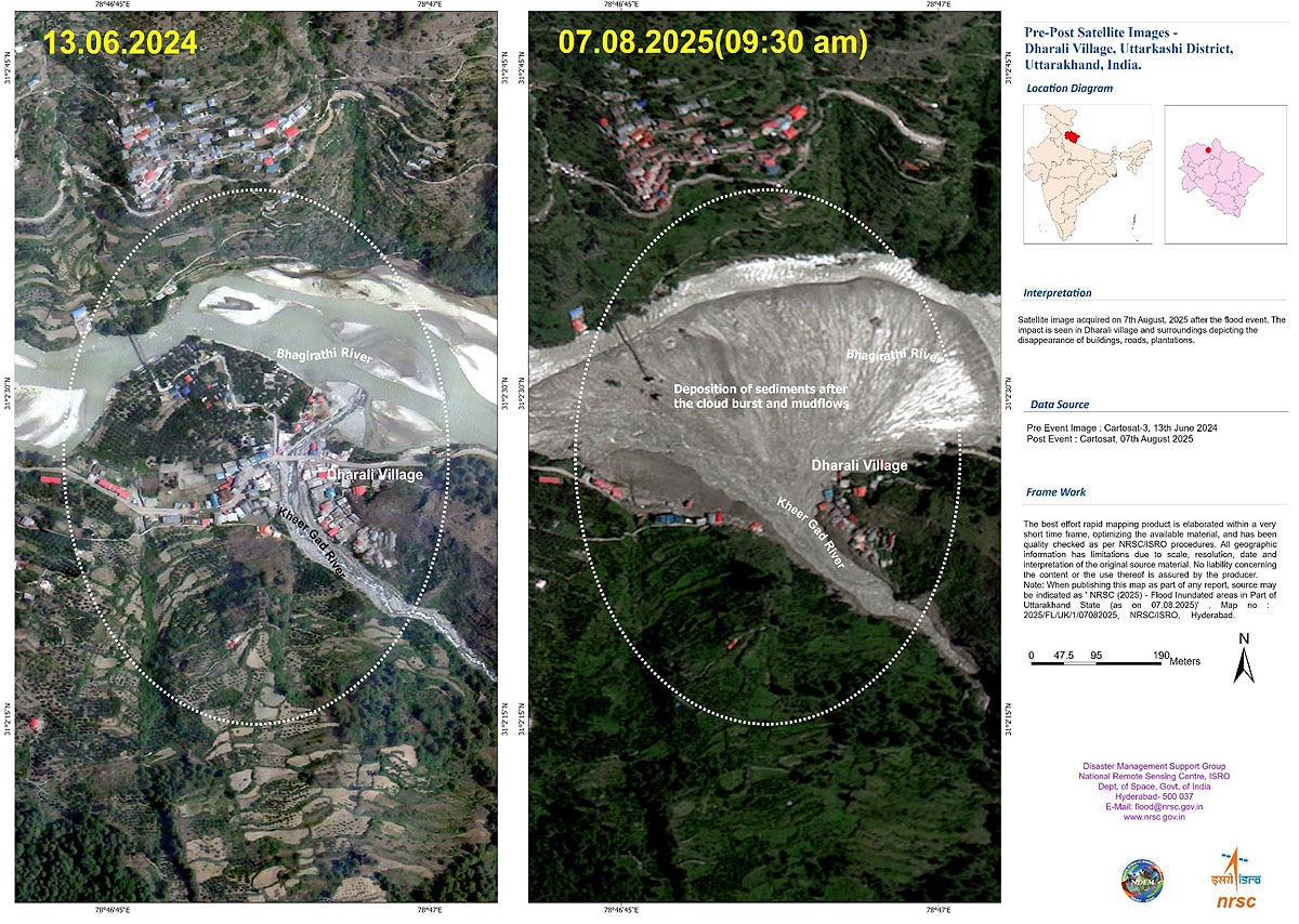 dharali uttarkashi isro satellite image