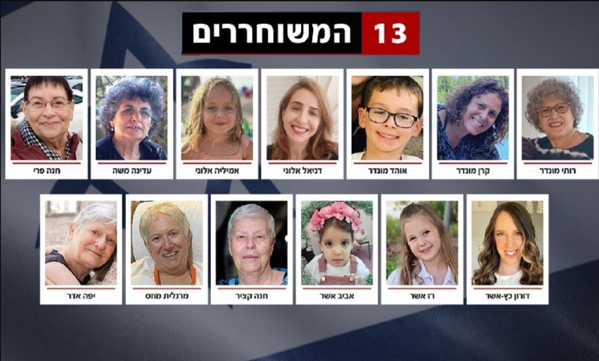 रिहा किए गए 13 बंधकों की तस्वीरें