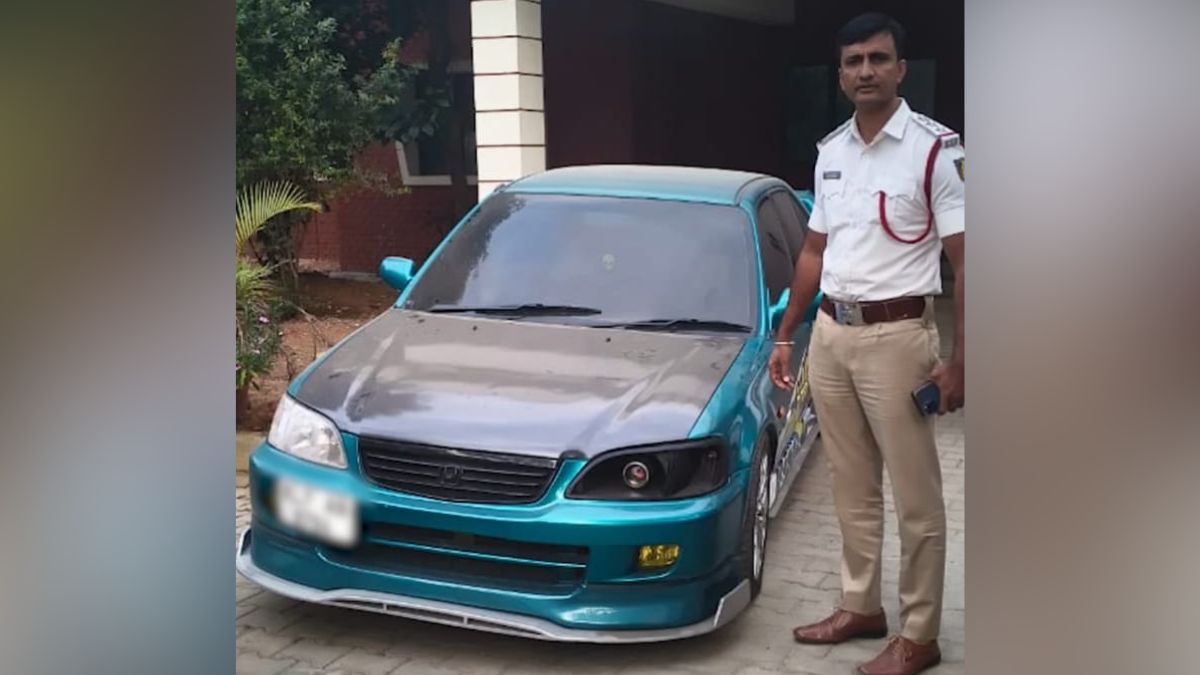fire spewing silencer modified car seized bengaluru fined over one lakh