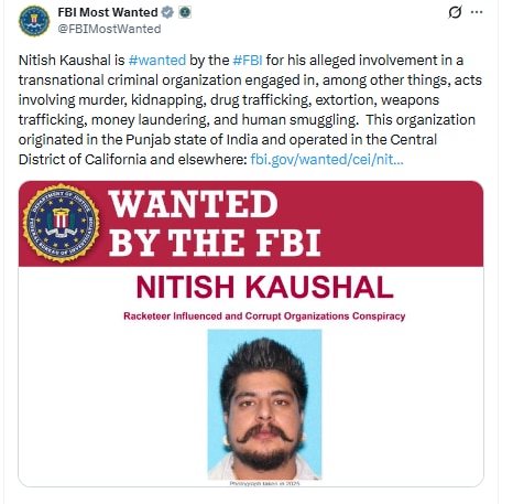 Gangster Jaggu Bhagwanpuria henchman Nitish Kaushal in FBI's Most Wanted List