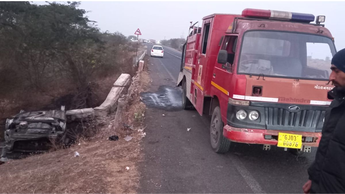 Gujarat Car Falls Off Bridge Catches Fire Three Burnt Alive