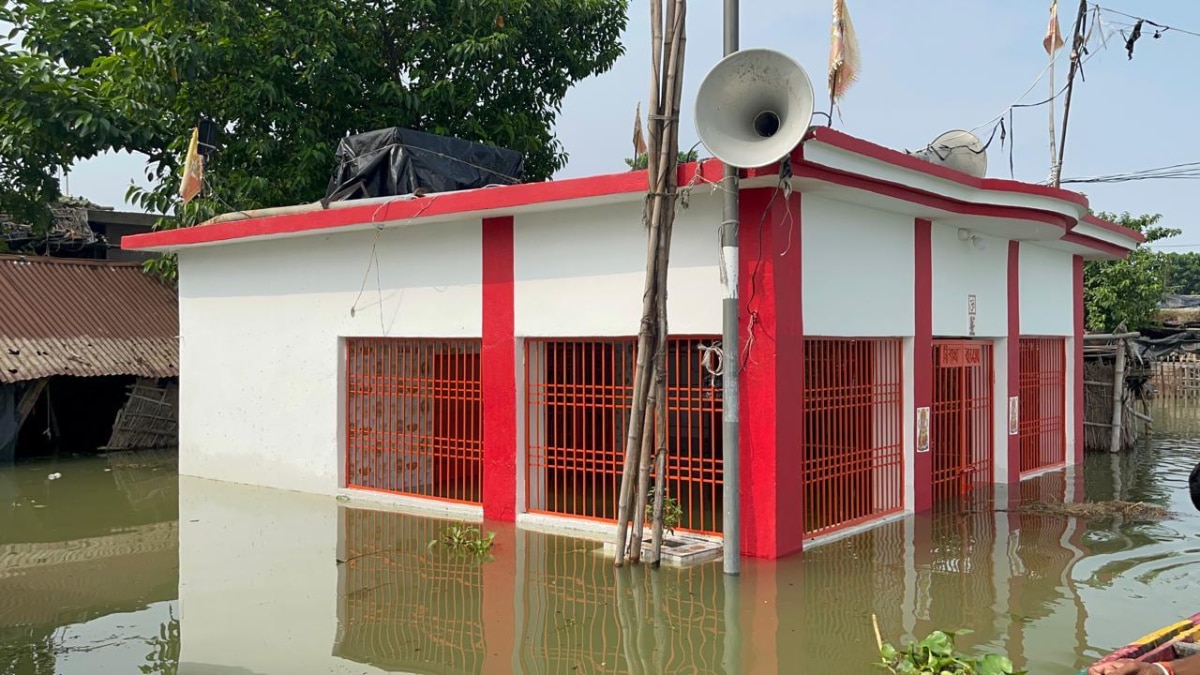 Temple surrounded by floodwater