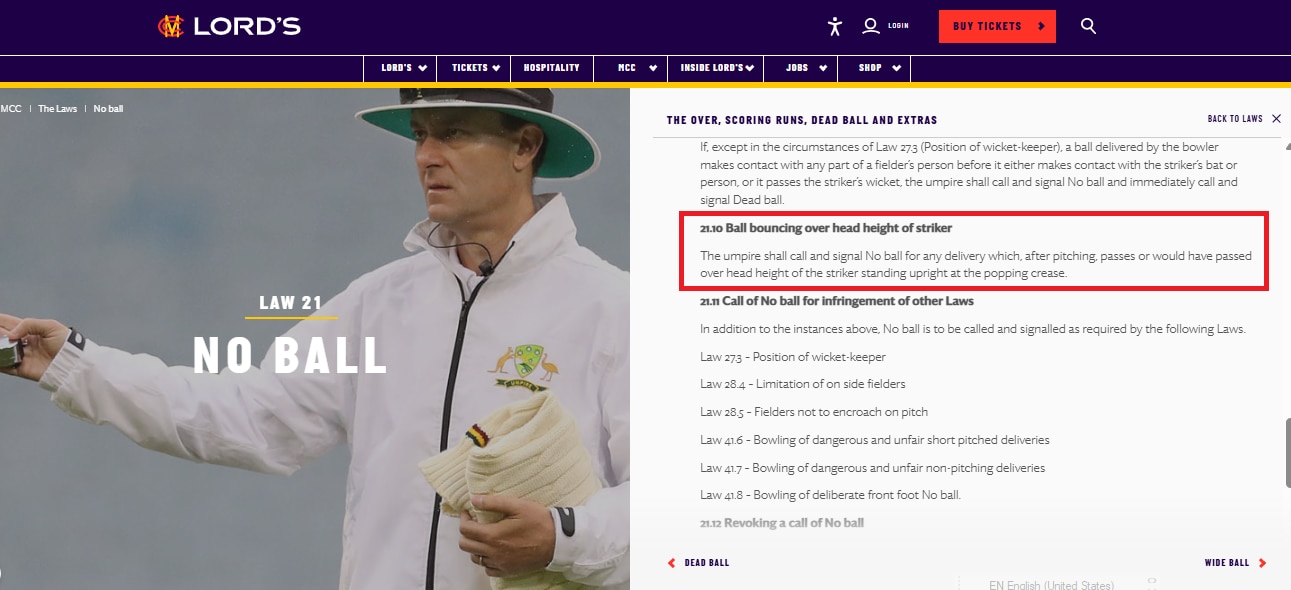 Head Hight No Ball Rule 