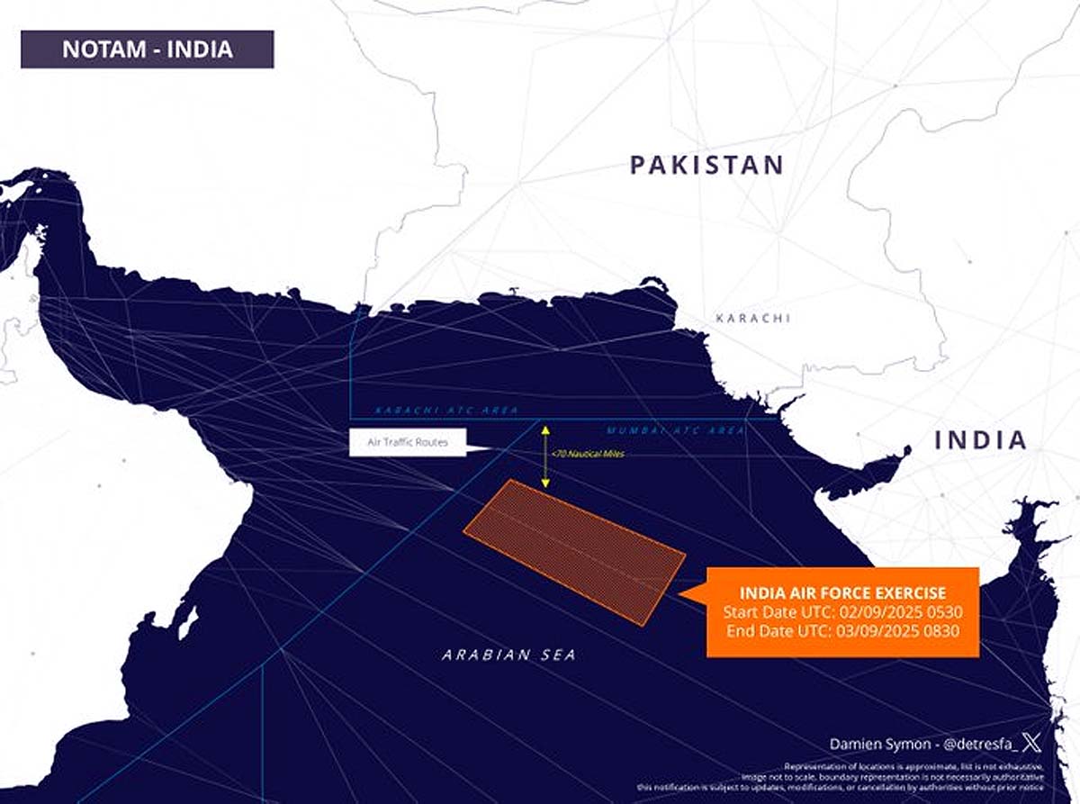 IAF Notam arabian sea exercise pakistan