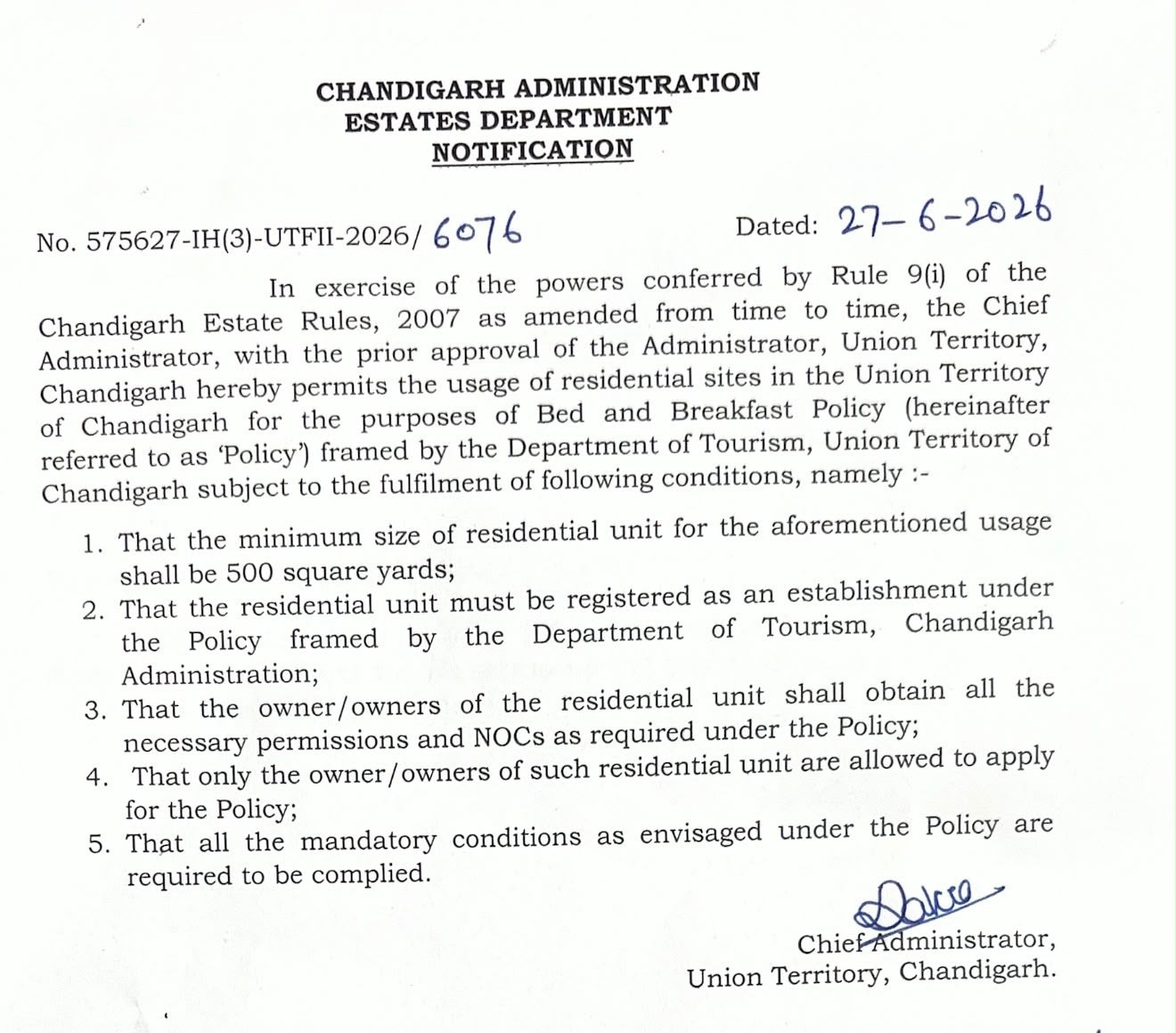 Chandigarh Homestay Rules