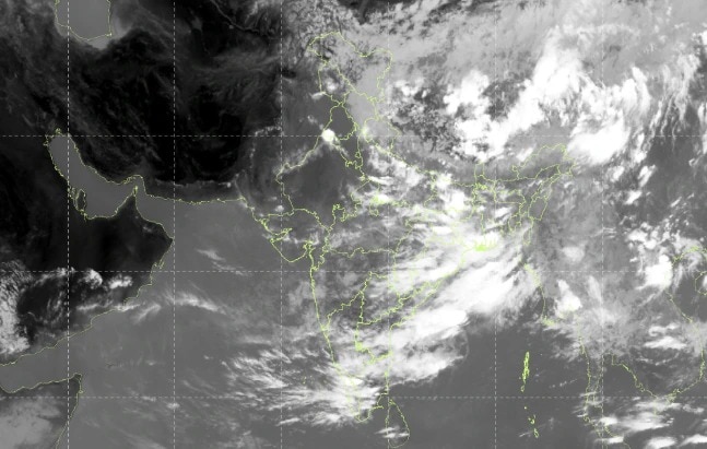 A satellite image of the weather systems