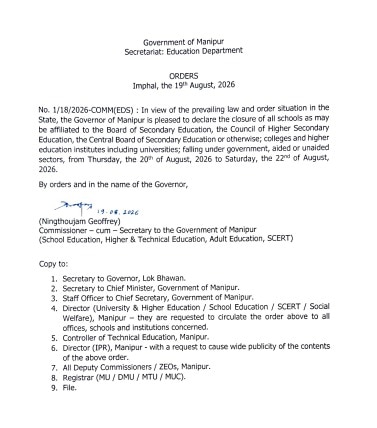 All educational institutions closed for 3 days in Manipur due to security concerns
