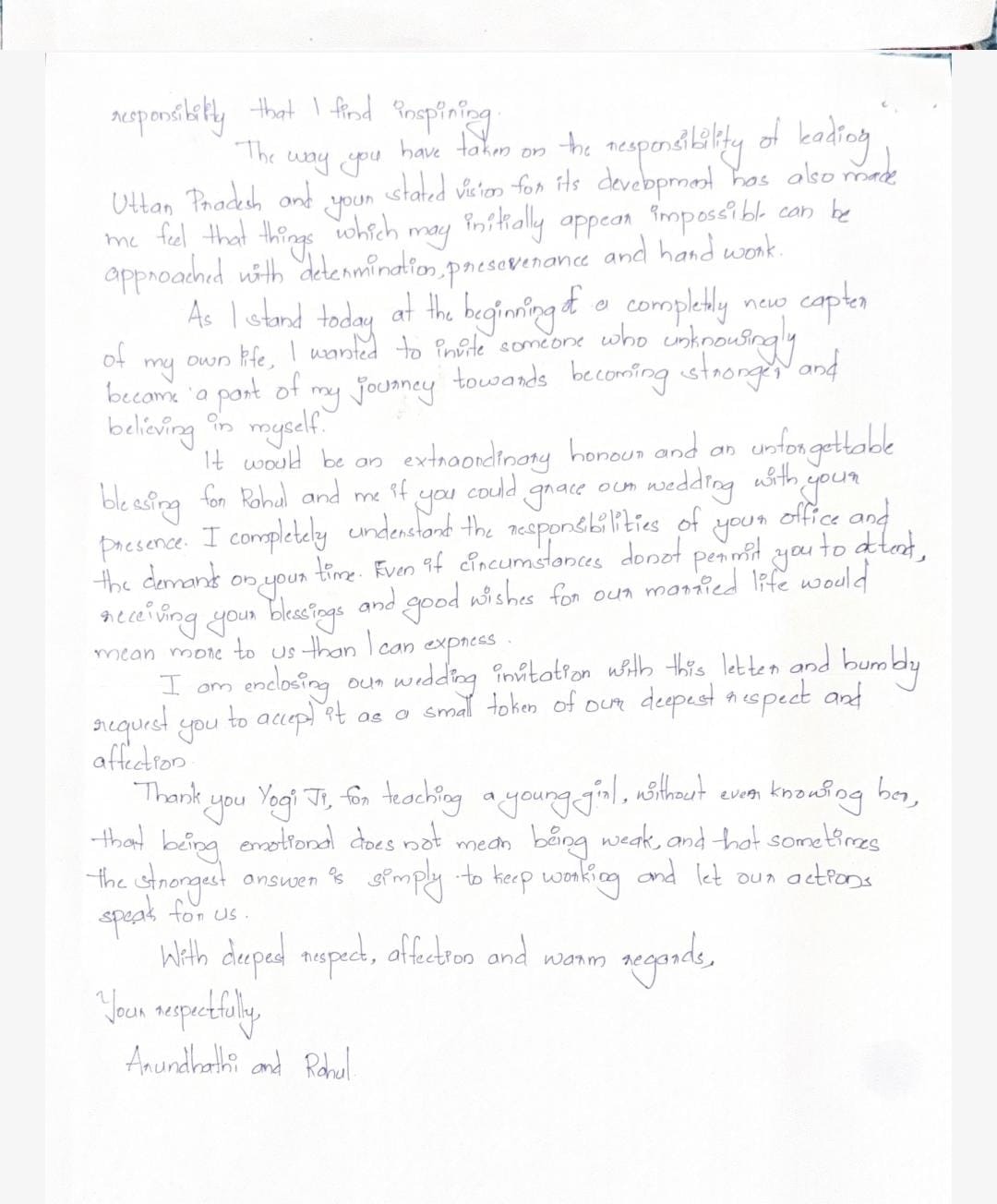 Wedding invitation to UP CM Yogi Adityanath
