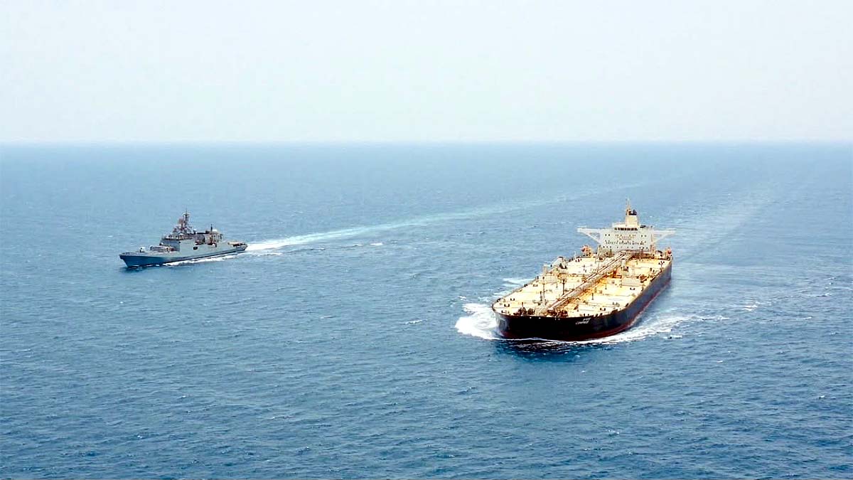 Bab el-Mandeb Strait Indian Navy Warships Escort Crude Tankers Bab el-Mandeb Strait Indian Navy Warships Escort Crude Tankers