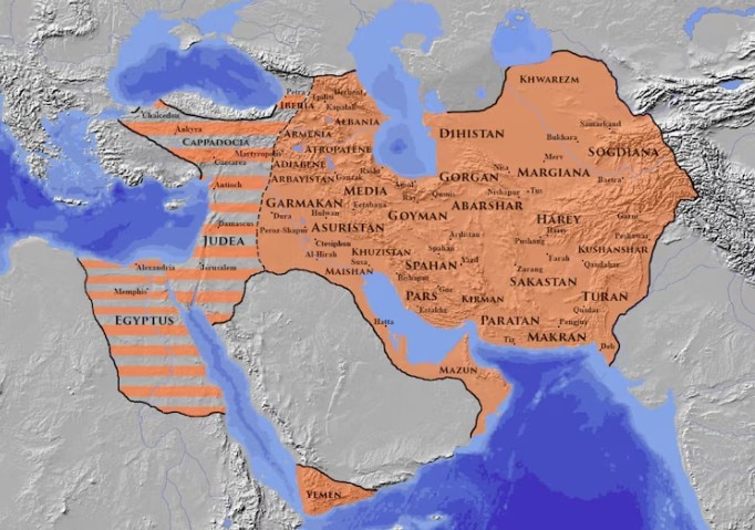 620 ईस्वी के आसपास खुसरो द्वितीय के समय अपने चरम विस्तार पर सासानियन साम्राज्य