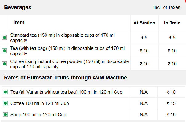 irctc rates