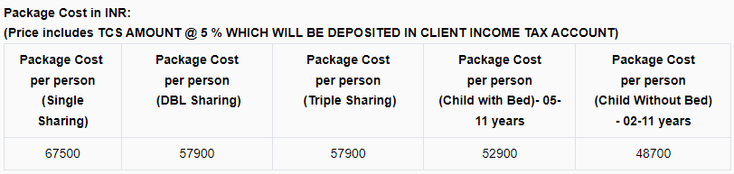 IRCTC Tour Package Price 