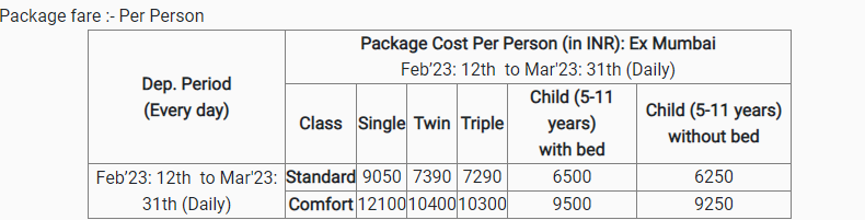 IRCTC Tour Package Price IRCTC Tour Package Price