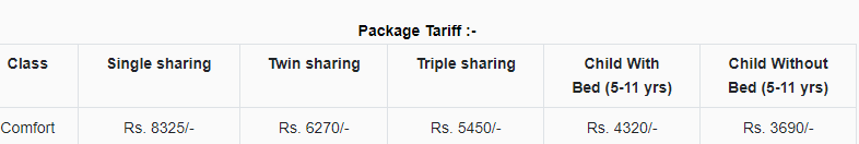 IRCTC Tour Package Price 
