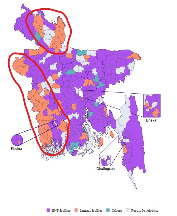 Bangladesh Jamaat win map Bangladesh Jamaat win map