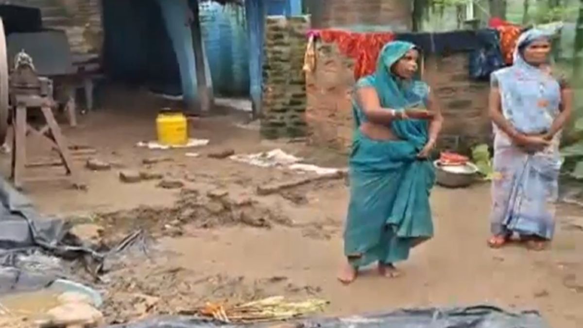 kanpur dehat rainstorm mud roof collapse kills two children father injured