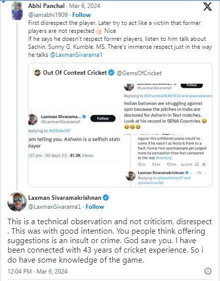 Laxman Sivaramakrishnan on R Ashwin Post