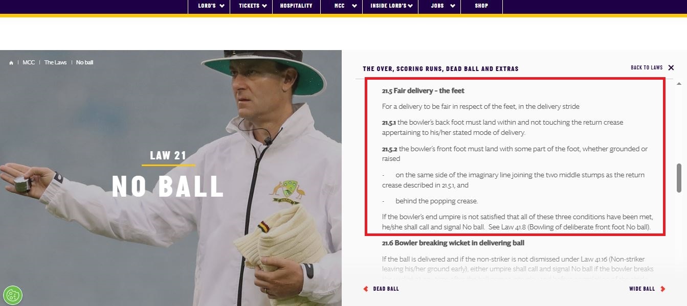 MCC no Ball rule on Front Foot