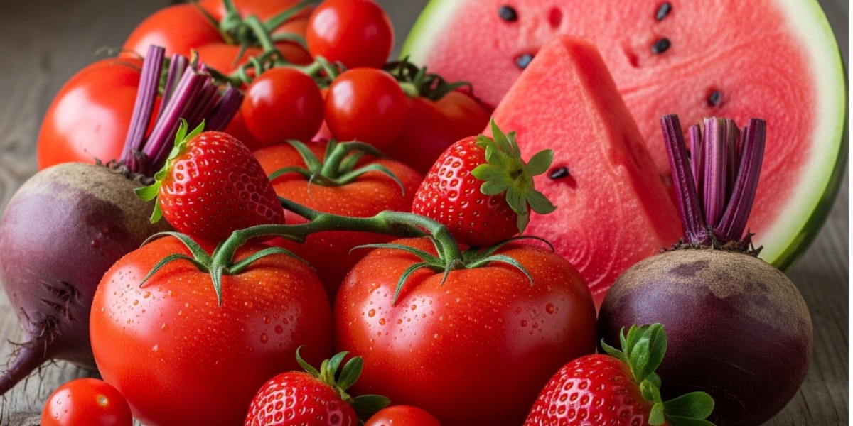 लाल रंग की सब्जियां और फल (Photo: AI-generated)