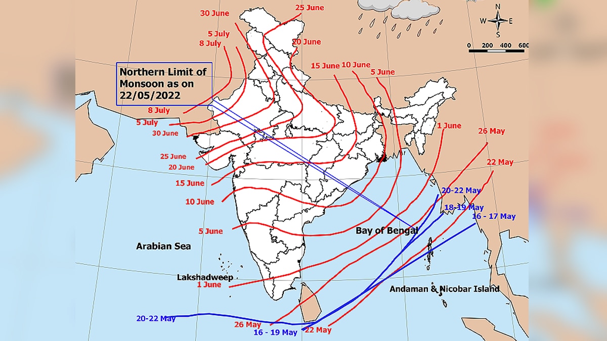खुद ही देख लीजिए कि मॉनसून की नीली लाइन कहां है और वह आपके राज्य में कब तक पहुंचेगा. (फोटोः IMD) खुद ही देख लीजिए कि मॉनसून की नीली लाइन कहां है और वह आपके राज्य में कब तक पहुंचेगा. (फोटोः IMD)