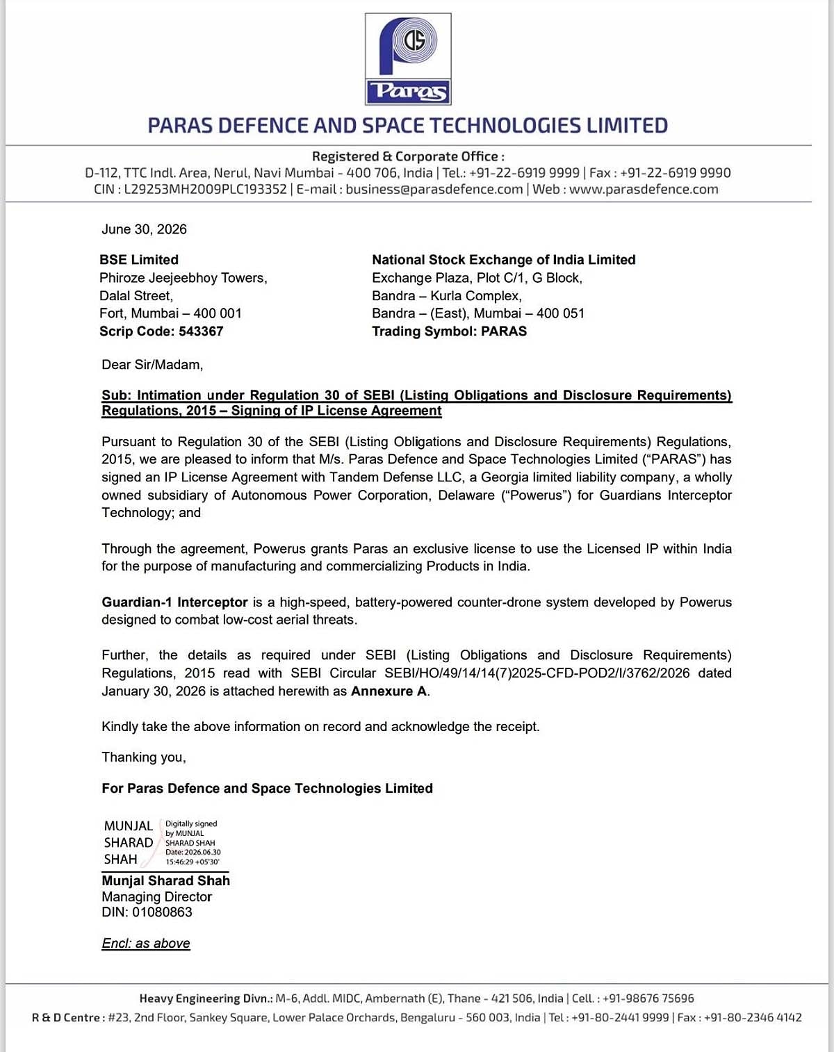 Paras Defence Powerus agreement Paras Defence Powerus agreement