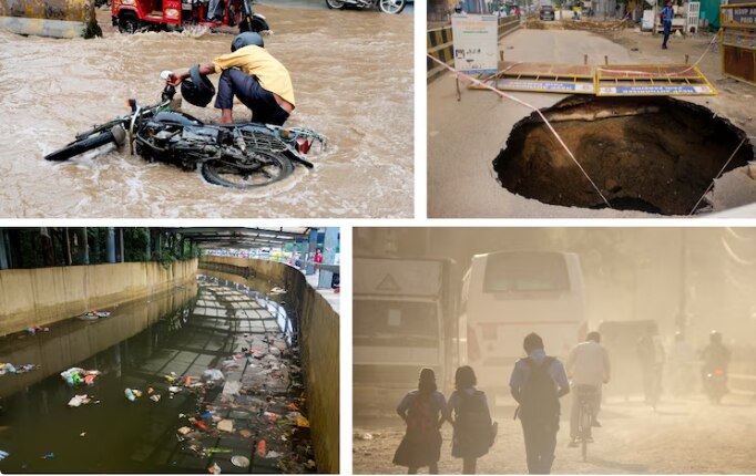 गुरुग्राम में बारिश में सड़कों का हाल बुरा (Photo-PTI)